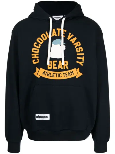 Chocoolate Graphic-print Jersey-texture Hoodie In Blue