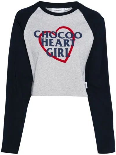 Chocoolate Graphic-print Long-sleeved T-shirt In Blue