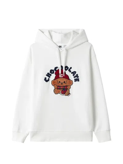 Chocoolate Graphic-print Drawstring Hoodie In White
