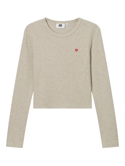Chocoolate Heart-embellished Ribbed T-shirt In Neutral