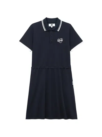 Chocoolate Heart Embroidered Polo Dress In Blue