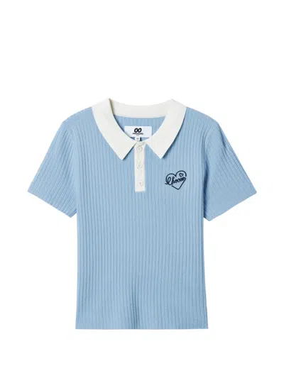 Chocoolate Heart Knitted Polo Top In Blue