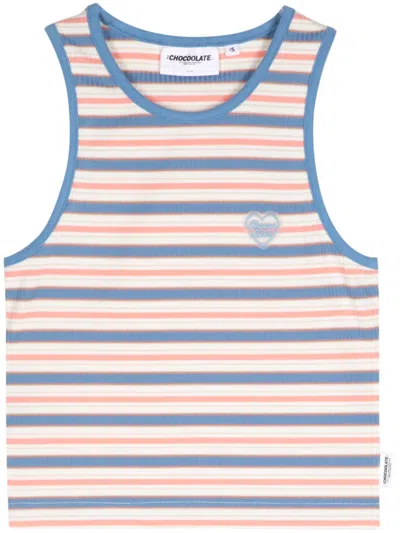 Chocoolate Heart-patch Striped Crop Top In White