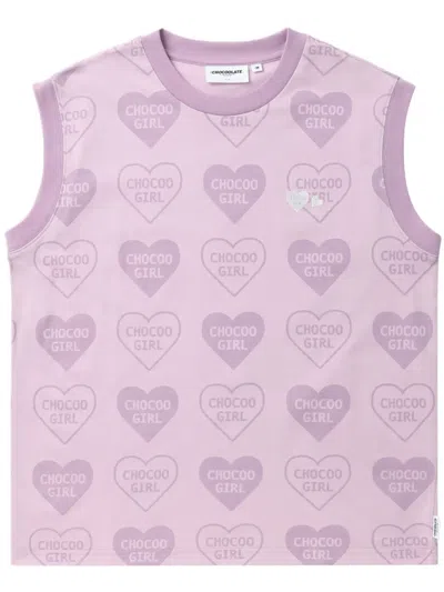 Chocoolate Heart-print Cotton Tank Top In Pink