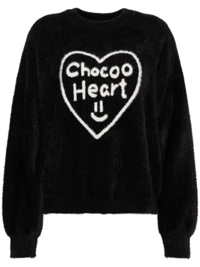 Chocoolate Heart-print Crew Neck Jumper In Black
