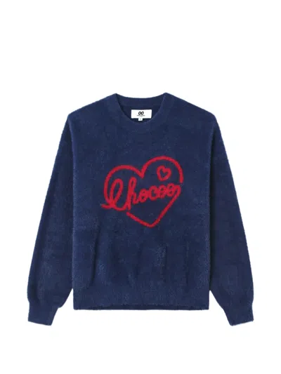 Chocoolate Heart-motif Fuzzy-knit Sweater In Blue