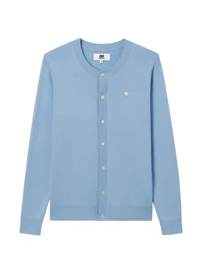 Chocoolate Heart-patch Button-up Cardigan In Blue