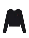 Chocoolate Heart-patch Ribbed T-shirt In Black