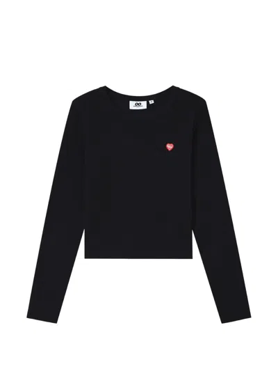 Chocoolate Heart-patch Ribbed T-shirt In Black