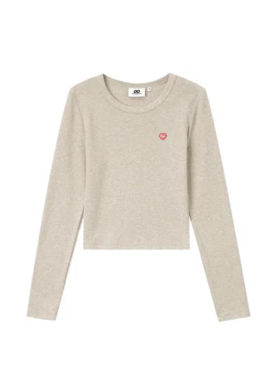Chocoolate Heart-patch Ribbed-knit Long-sleeved T-shirt In Neutral