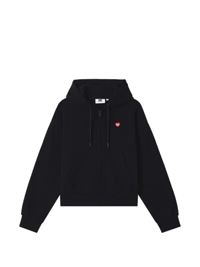 Chocoolate Heart-patch Zip-up Hoodie In Black
