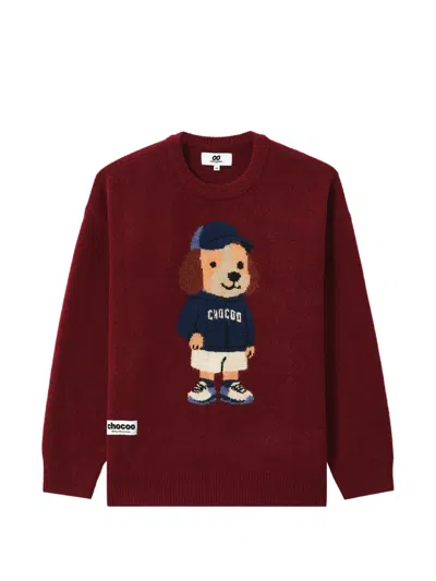 Chocoolate Intarsia-knit Cotton Sweater In Burgundy