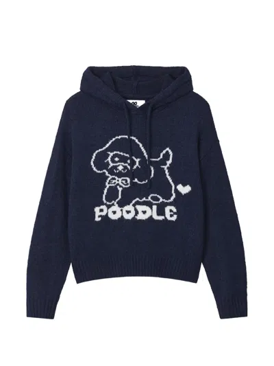 Chocoolate Intarsia-knit Drawstring Hoodie In Blue