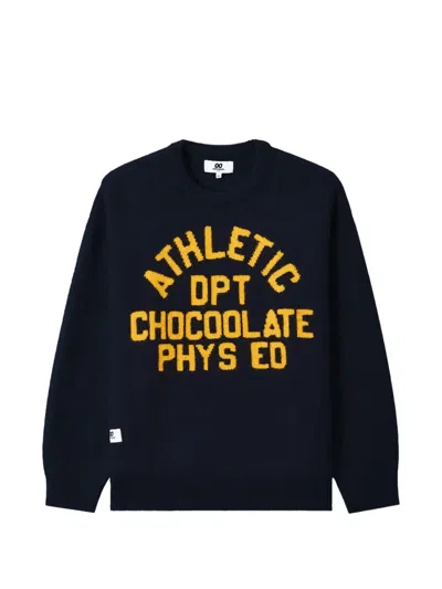 Chocoolate Intarsia-knit Logo-patch Sweater In Blue