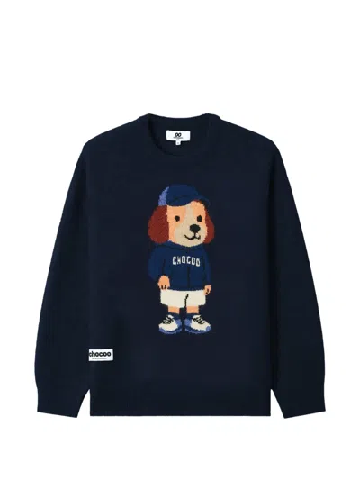 Chocoolate Intarsia-knit Logo-patch Sweater In Blue