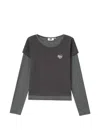 Chocoolate Layered-design Striped-sleeve T-shirt In Gray