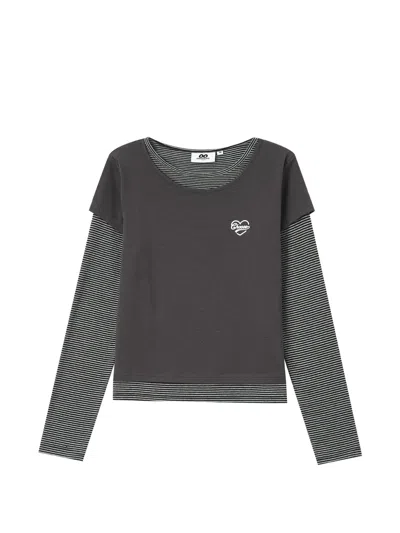 Chocoolate Layered-design Striped-sleeve T-shirt In Gray