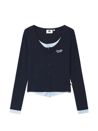 Chocoolate Layered-effect Ribbed-knit Top In Blue