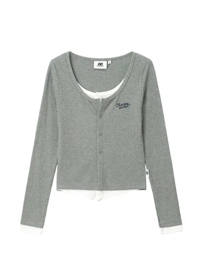 Chocoolate Layered-effect Ribbed-knit Top In Gray