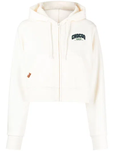 Chocoolate Logo-appliqué Cropped Hooded Jacket In White