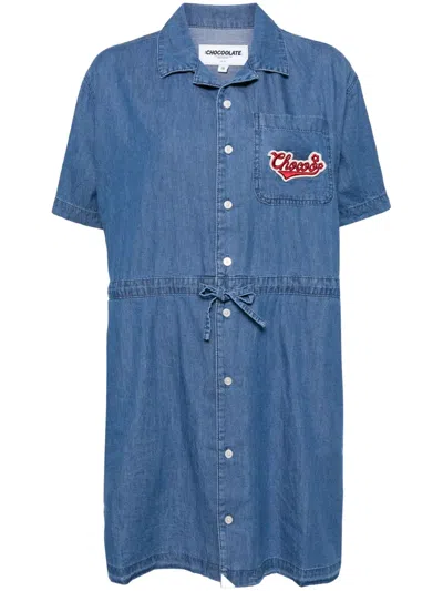 Chocoolate Logo-appliqué Denim Shirtdress In Blue