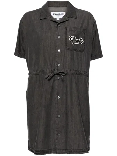 Chocoolate Logo-appliqué Denim Shirtdress In Grey