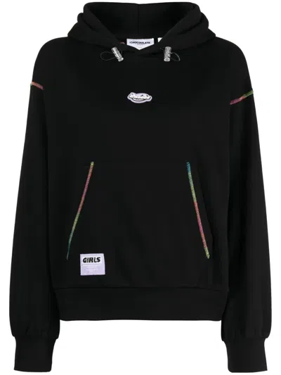 Chocoolate Logo-appliqué Drawstring Cotton Hoodie In Black