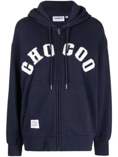Chocoolate Logo-appliqué Zip-up Hoodie In Blue