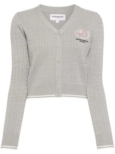 Chocoolate Logo-embroidered Cardigan Set In Grey