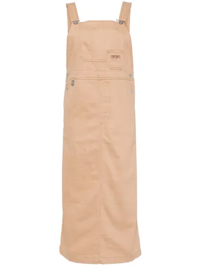 Chocoolate Logo-embroidered Cotton Dungaree Dress In 褐色