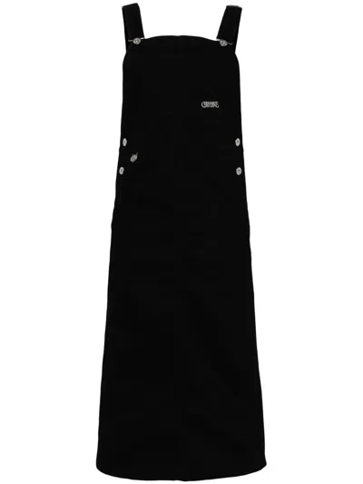 Chocoolate Logo-embroidered Cotton Dungaree Dress In Black