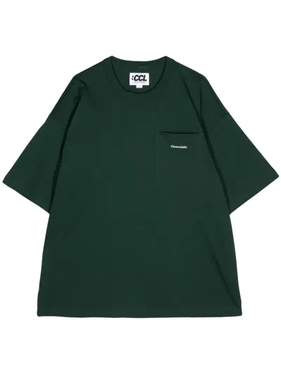Chocoolate Logo-embroidered Cotton T-shirt In Green