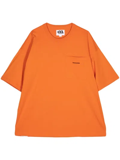 Chocoolate Logo-embroidered Cotton T-shirt In Orange