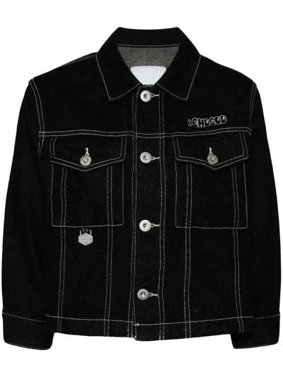 Chocoolate Logo-embroidered Denim Jacket In Black