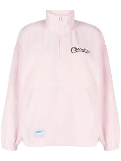 Chocoolate Logo-embroidered High-neck Sweatshirt In Pink