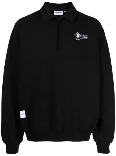 Chocoolate Logo-embroidered Polo-collar Sweatshirt In Black