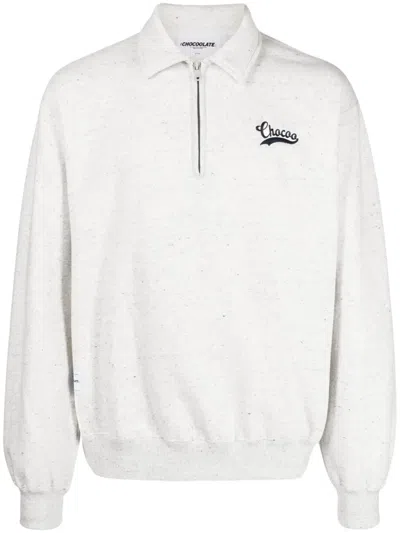 Chocoolate Logo-embroidered Polo-collar Sweatshirt In Grey