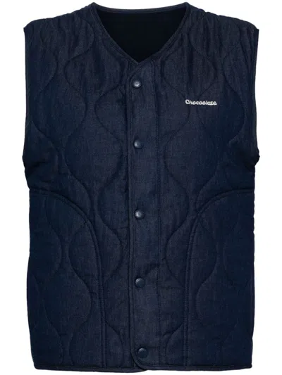 Chocoolate Logo-embroidered Puffer Jacket In 蓝色