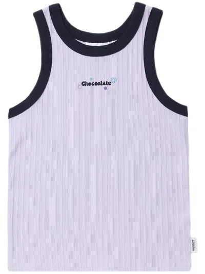 Chocoolate Logo-embroidered Ribbed Tank Top In Purple