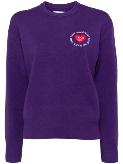 Chocoolate Logo-intarsia-knitted Jumper In Purple