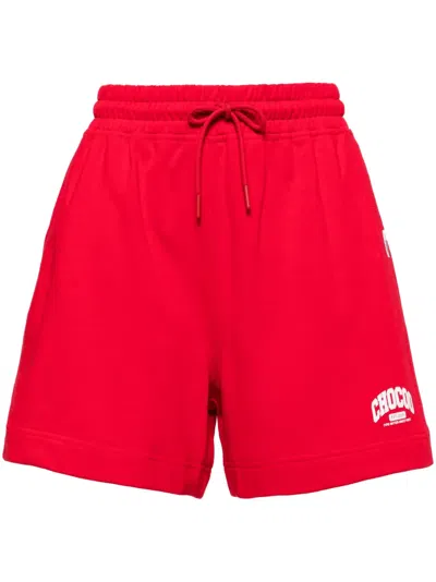 Chocoolate Logo Lettering Cotton Shorts In Red
