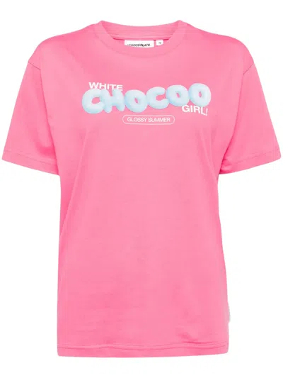 Chocoolate Logo Lettering Cotton T-shirt In 粉色
