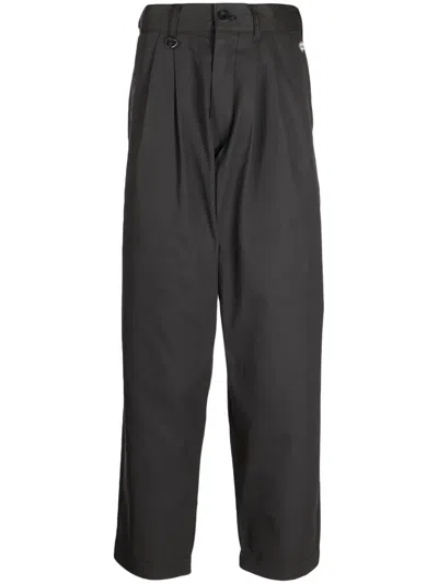 Chocoolate Logo-patch Pleated Cotton Chinos In Grey