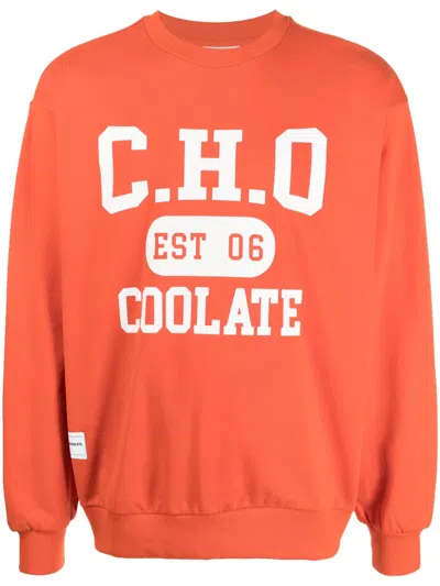 Chocoolate Logo-print Cotton Sweatshirt In Orange