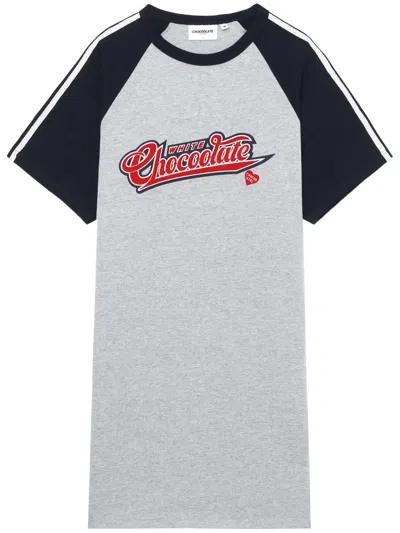 Chocoolate Logo-print Cotton T-shirt Dress In Grey