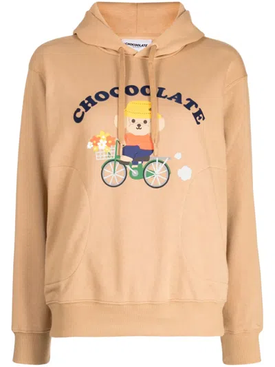 Chocoolate Logo-print Long-sleeve Hoodie In Brown