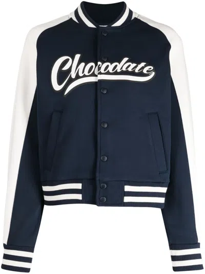 Chocoolate Logo-print Stripe-trim Bomber Jacket In 蓝色