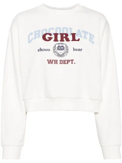 Chocoolate Logo Print Sweatshirt In White