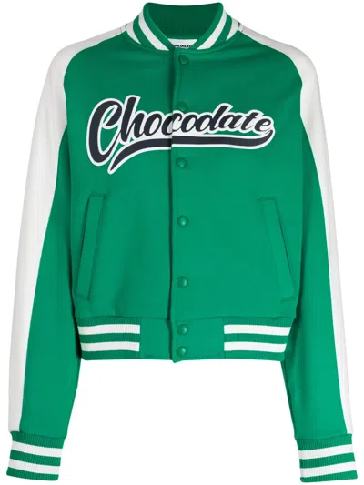 Chocoolate Logo-print Varsity Bomber Jacket In 绿色