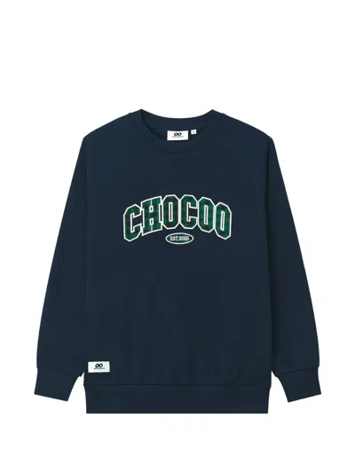 Chocoolate Logo-appliqué Raglan-sleeve Sweater In Blue